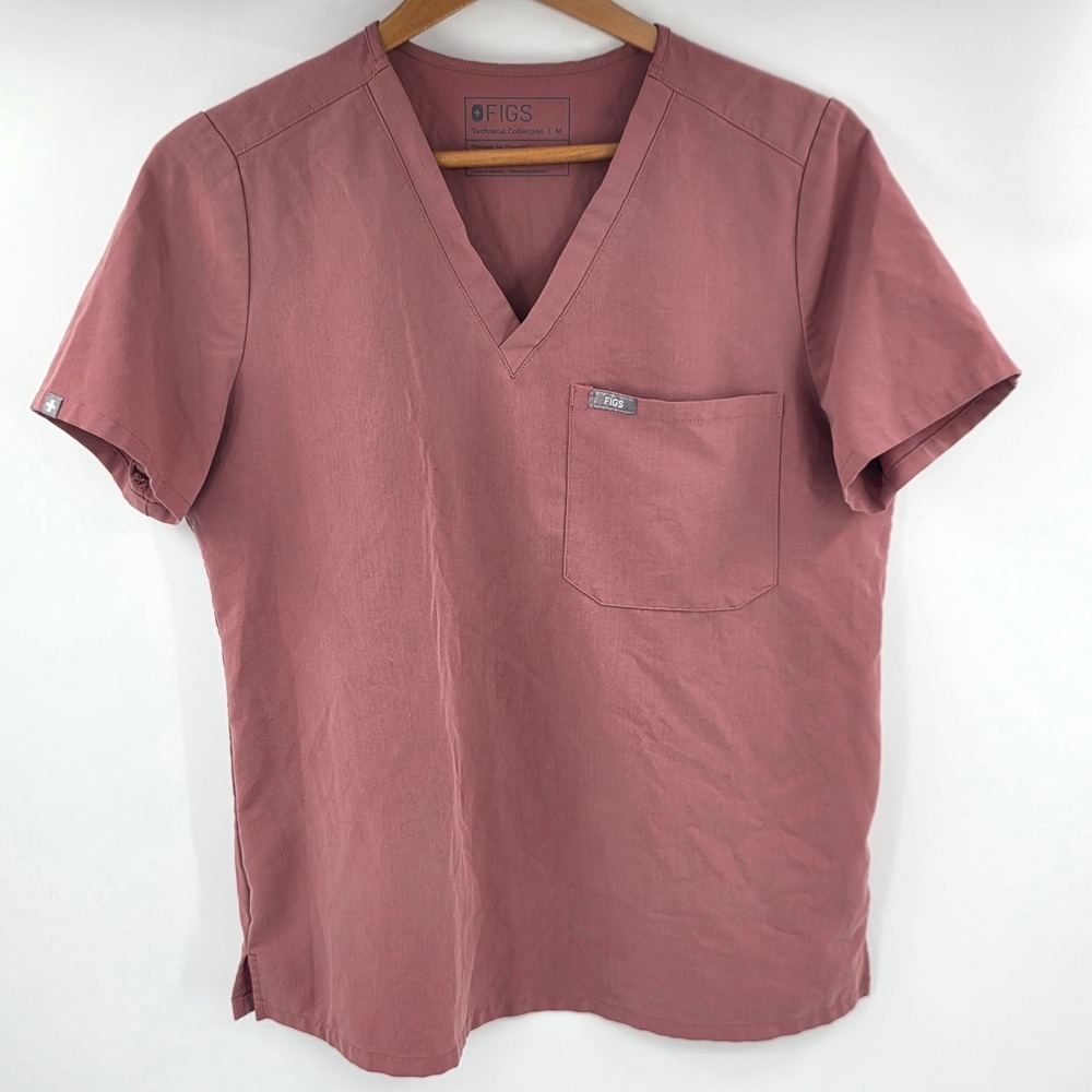 FIGS Technical Collection Mauve Pink V-Neck Scrub Top Medium